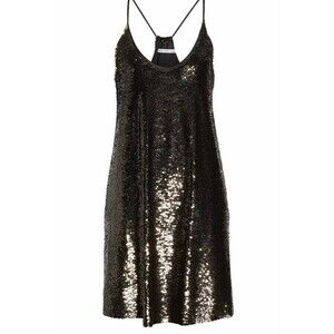 Bishop + Young Women's Black Gold Sequin Mini Cocktail Shift mini Dress Size XS